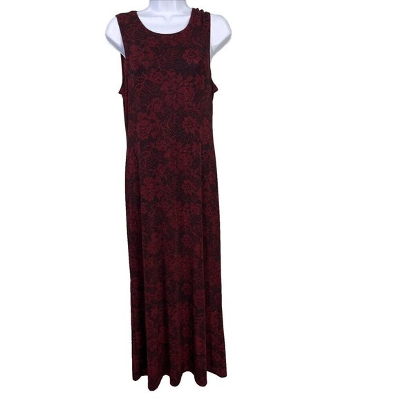 Connected Apparel Vtg Maxi Dress Womens M Black Red Romantic Floral Goth Y2K 90s - Picture 1 of 7